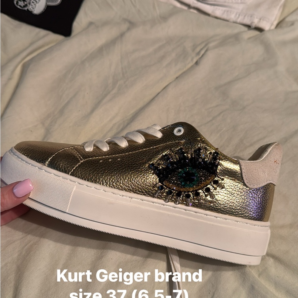 Kurt Geiger Metallic Gold Sneakers with Embellished Eye